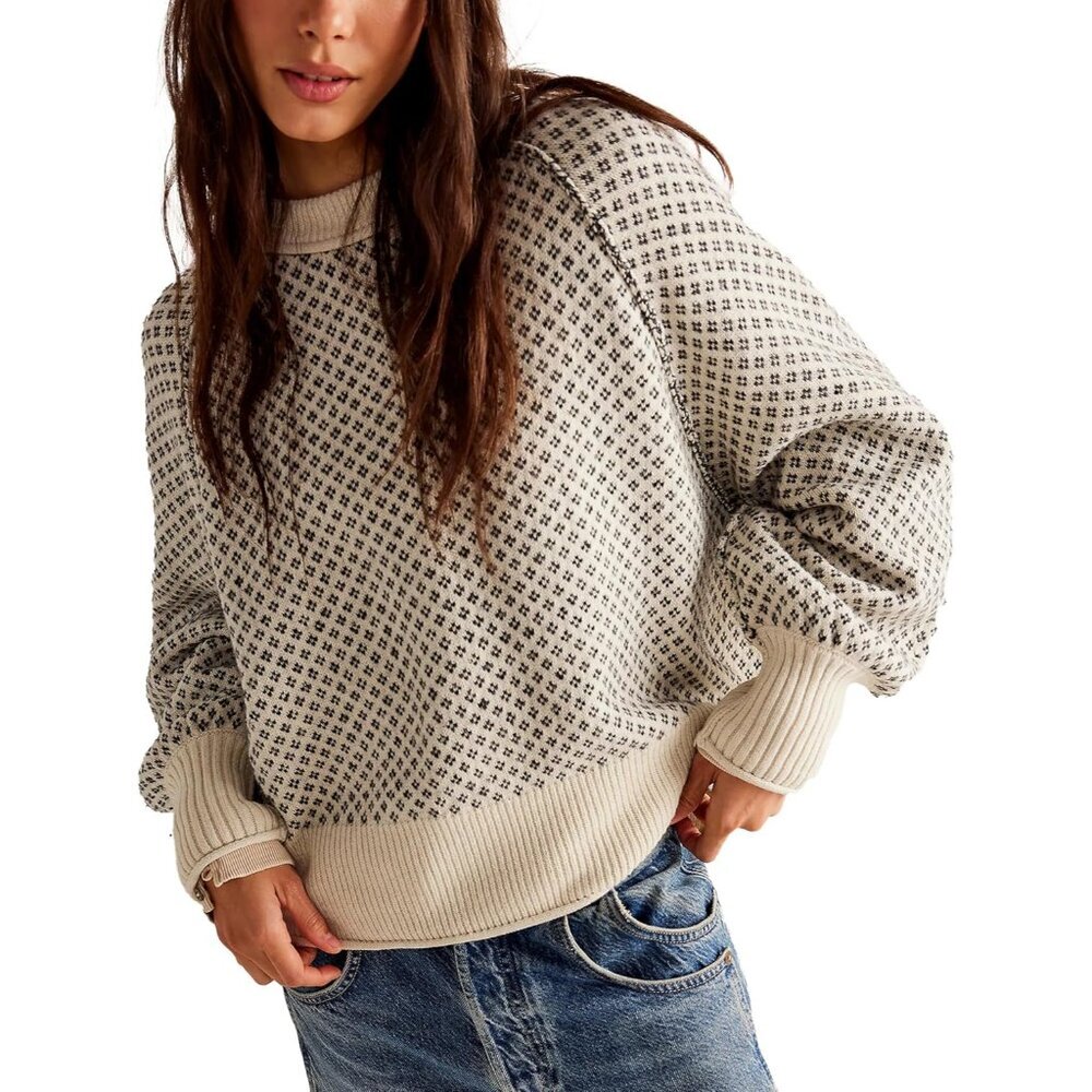 Women's Chunky Knit Pullover Sweater Casual Oversized Crew Neck Long Sleeve